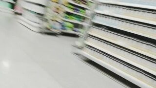 latina girl with short skirt without panties flashing pussy in super market in public upskirt