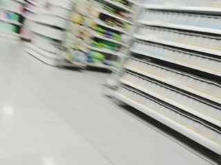 latina girl with short skirt without panties flashing pussy in super market in public upskirt