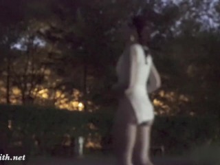 Jeny Smith tests her new suit. Flashing in public